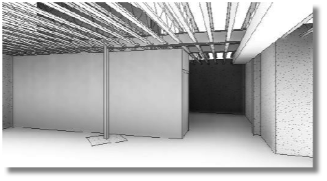 Kirkwood Basement - existing computer model view looking E